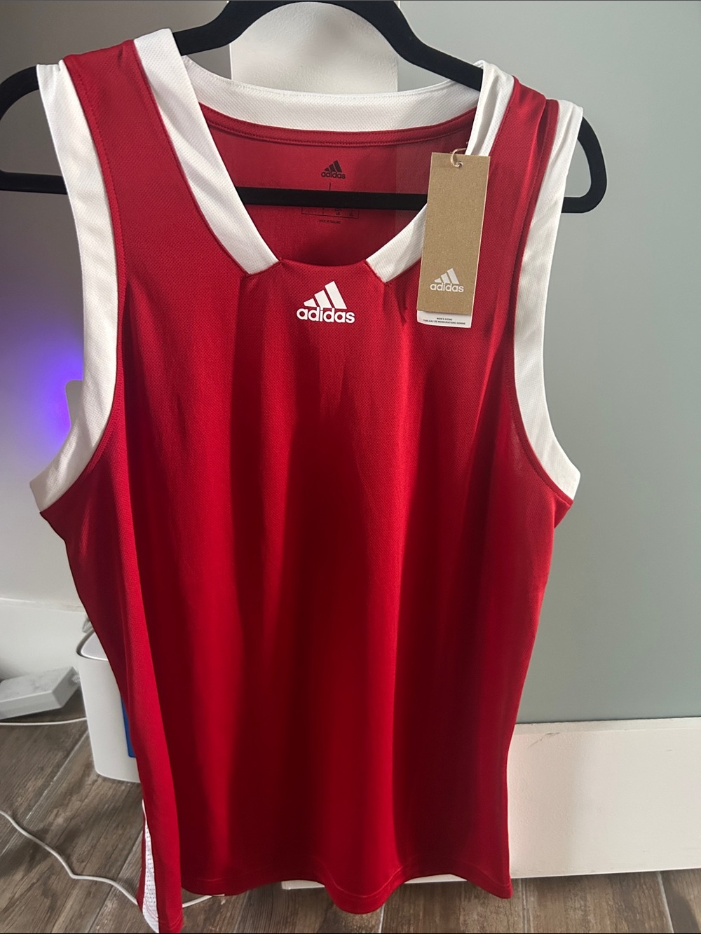 adidas Red and White Mens Athletic Jersey Tank